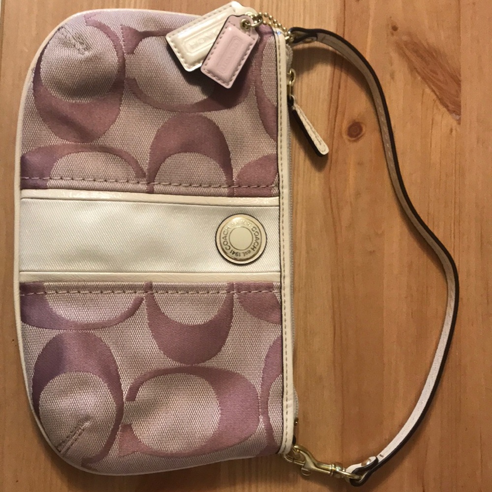 Authentic Coach wristlet - plum , cream & rose
